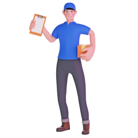 Delivery man holding clipboard  3D Illustration