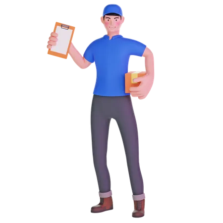 Delivery man holding clipboard 3D Illustration