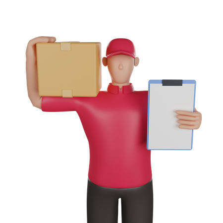 Delivery man holding delivery list and parcel  3D Icon