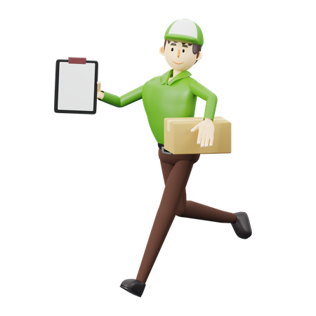 Delivery man holding delivery list and parcel  3D Illustration