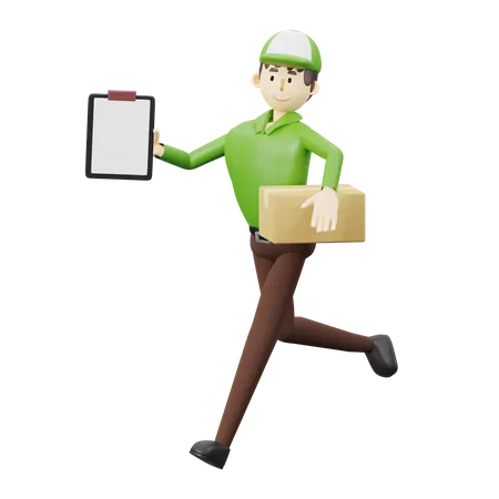 Delivery man holding delivery list and parcel  3D Illustration