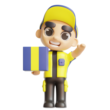 Delivery man holding package  3D Icon