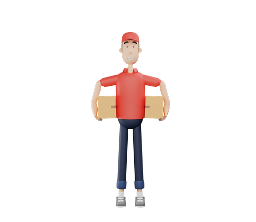 Delivery Man Holding Package  3D Illustration