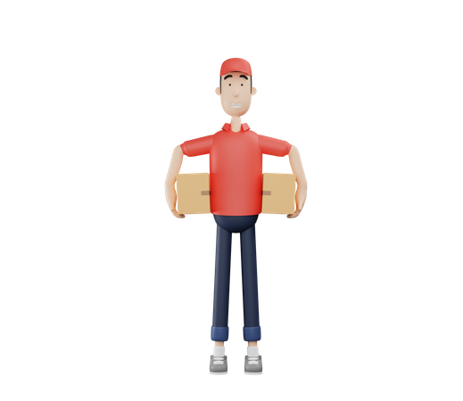 Delivery Man Holding Package 3D Illustration