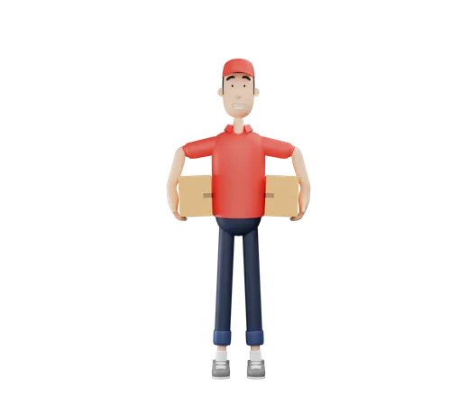 3 D Courier Character Holding Two Cardboard Boxes 3D Illustration