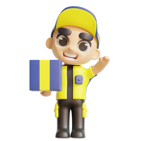 Delivery man holding package  3D Icon