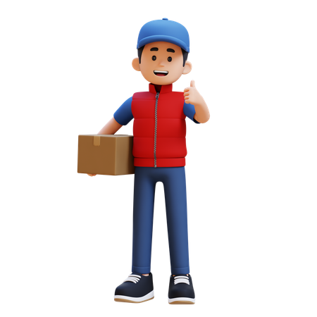 Delivery Man Holding Package And Giving Thumbs Up  3D Icon