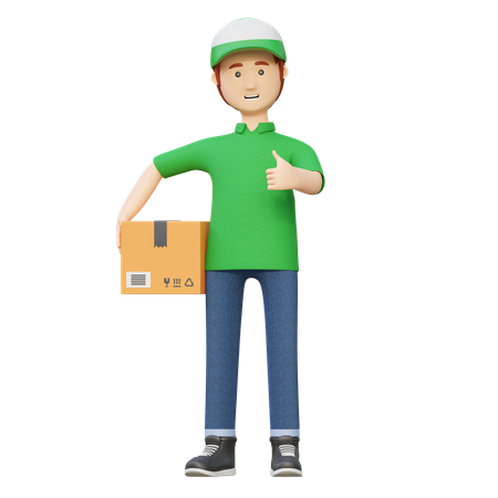 Delivery man holding package box  3D Icon
