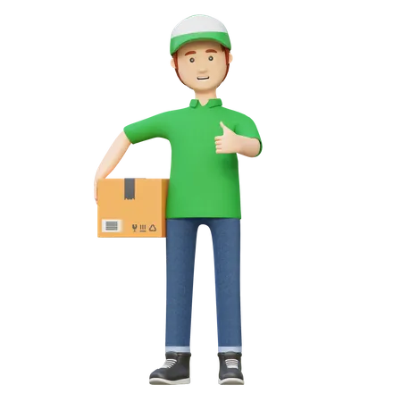 Delivery man holding package box  3D Illustration