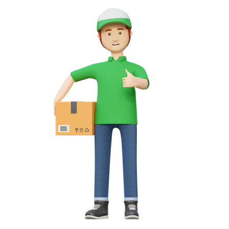Delivery Man Holding Package Box 3 D Cartoon Illustration 3D Illustration