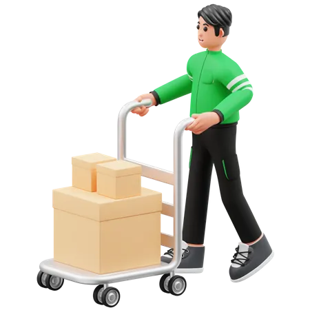 Delivery man holding package dolly  3D Illustration