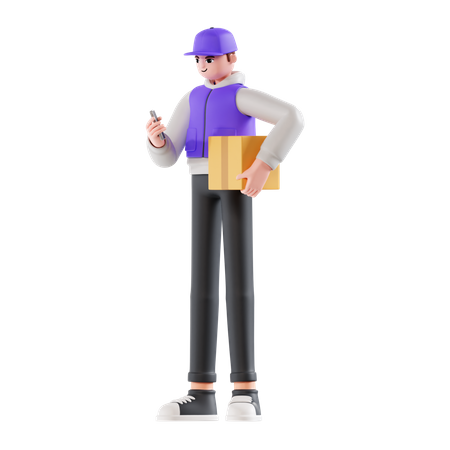 Delivery Man holding shipping box  3D Illustration