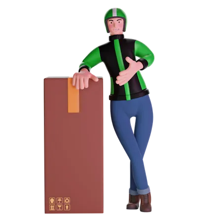 Delivery man leaning on package boxes  3D Illustration