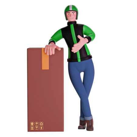 Delivery man leaning on package boxes 3D Illustration