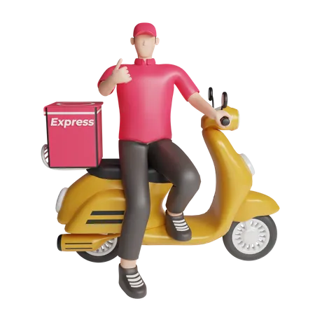 Delivery man on bike 3D Illustration