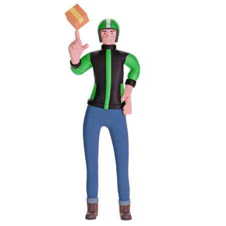 Delivery man playing with package box  3D Illustration