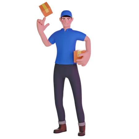 Delivery man playing with package 3D Illustration