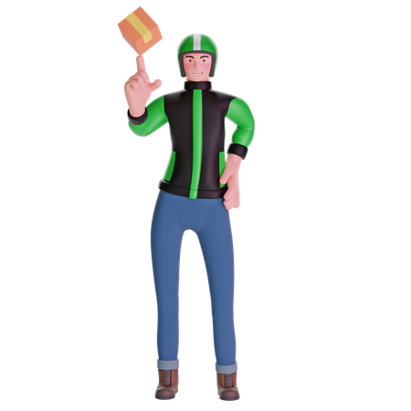 Delivery man playing with package box  3D Icon