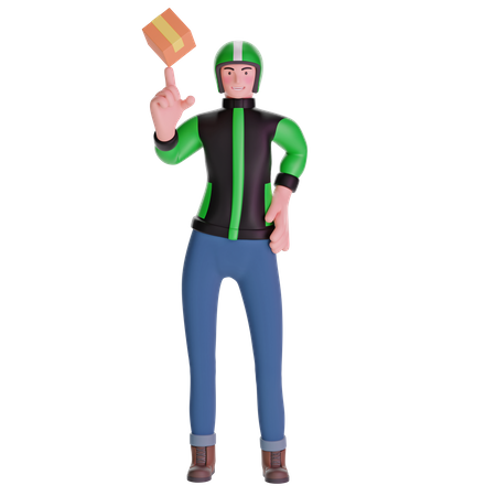 Delivery man playing with package box  3D Illustration