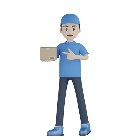 Delivery Man Pointing Courier  3D Illustration