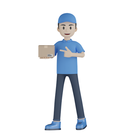 Delivery Man Pointing Courier  3D Illustration