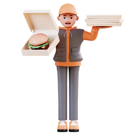 Delivery Man Provide Food Delivery  3D Illustration