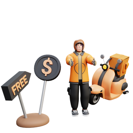 Delivery Man Provide Free Delivery  3D Illustration