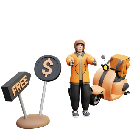 Delivery Man Provide Free Delivery  3D Illustration