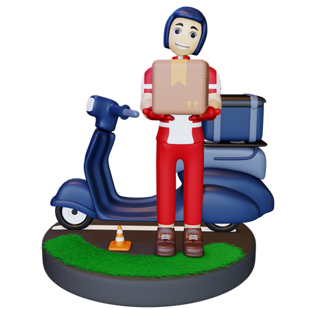 Delivery man reached delivery location 3D Illustration