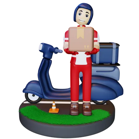 Delivery man reached delivery location 3D Illustration