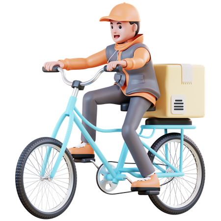 Delivery Man Riding Cycle  3D Illustration
