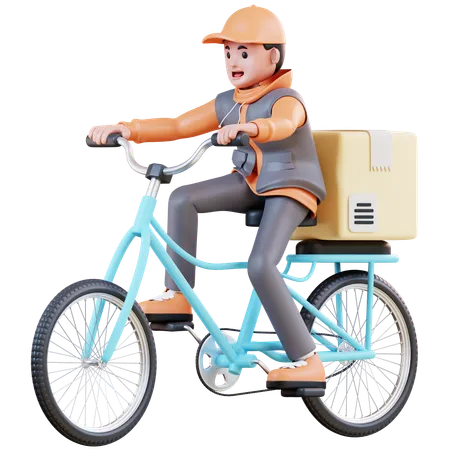 Delivery Man Riding Cycle  3D Illustration