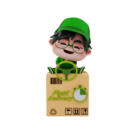 Delivery man riding delivery package  3D Illustration