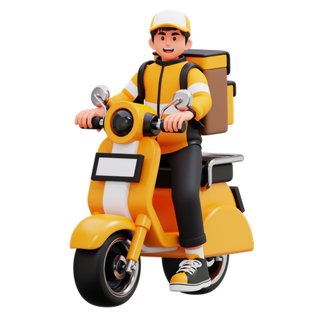 Delivery Man Riding Motorbike  3D Illustration