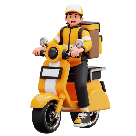 Delivery Man Riding Motorbike  3D Illustration