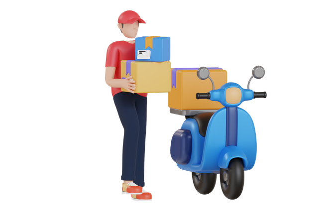 Delivery Man Riding Scooter  3D Illustration