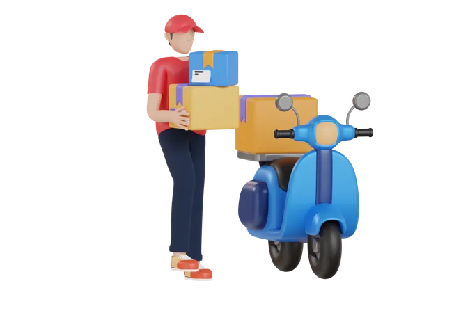 Delivery Man Riding Scooter  3D Illustration