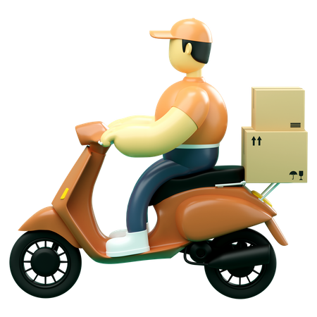 Delivery man riding scooter  3D Illustration