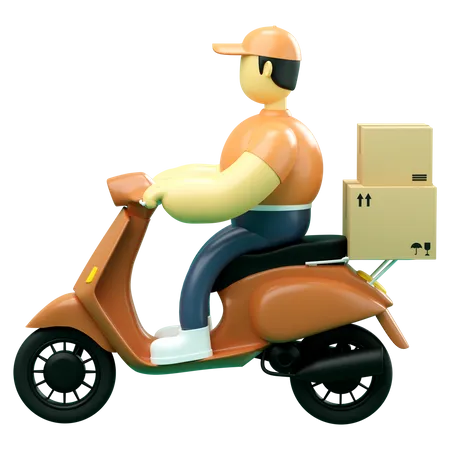Delivery man riding scooter  3D Illustration