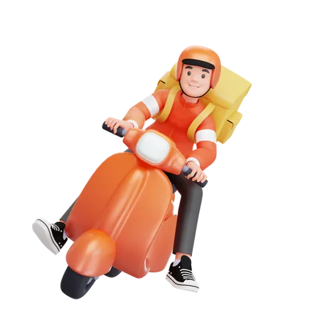 Delivery man riding scooter  3D Illustration