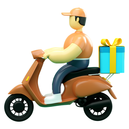 Delivery man riding scooter deliver gift  3D Illustration