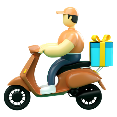 Delivery man riding scooter deliver gift 3D Illustration