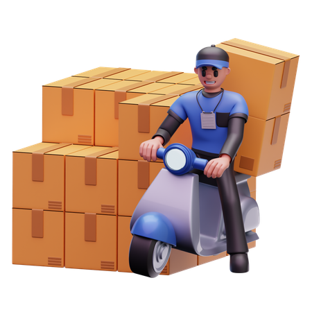 Delivery Man Riding Scooter Logistics While Going For Delivery  3D Icon