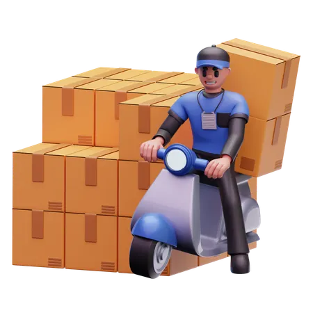 Delivery Man Riding Scooter Logistics While Going For Delivery  3D Icon