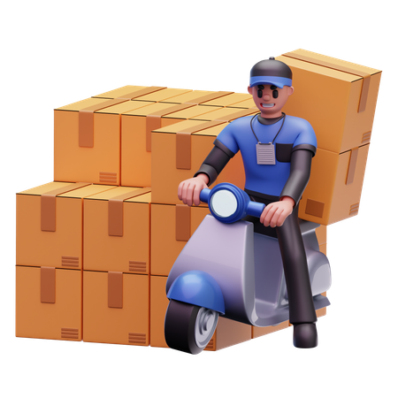 Delivery Man Riding Scooter Logistics While Going For Delivery  3D Icon