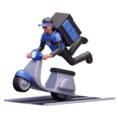 Delivery Man Riding Scooter While Going For Delivery  3D Icon