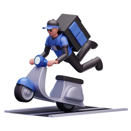 Delivery Man Riding Scooter While Going For Delivery  3D Icon