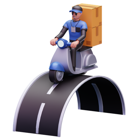 Delivery Man Riding Scooter While Going For Home Delivery  3D Icon