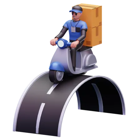 Delivery Man Riding Scooter While Going For Home Delivery  3D Icon