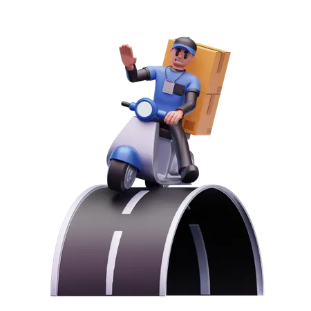 Delivery Man Riding Scooter While Going For Home Delivery  3D Icon